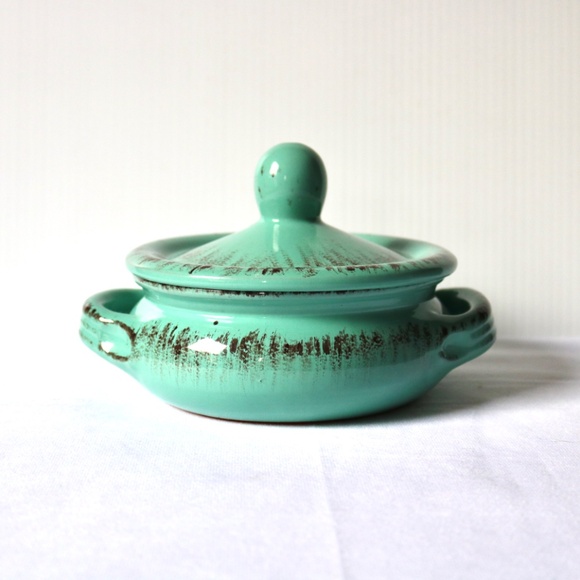 De Silva Covered Terracotta Glazed Small Ceramic Casserole Baking Dish Turquoise - Picture 2 of 9